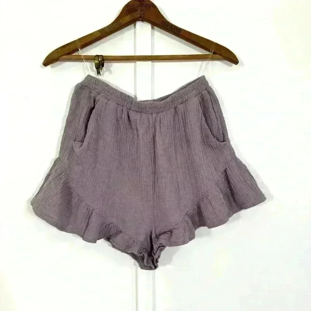 Listicle Women's Shorts Gauzy Cotton Purple‎ Size Small Muslin Ruffle Lavender